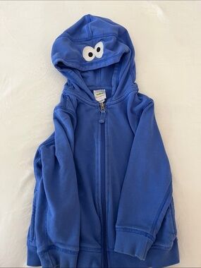Hanna Andersson Blue Kids Zip-Up Hoodie with Cookie Monster Eye Detail
